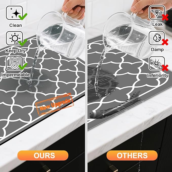 Dish Drying Mat & Coffee Mat for Kitchen Counter, Absorbent Microfiber Waterproof Mat with Non-Slip Backing, Multi-Size Multi-Color Options, Sink and Coffee Bar Accessories