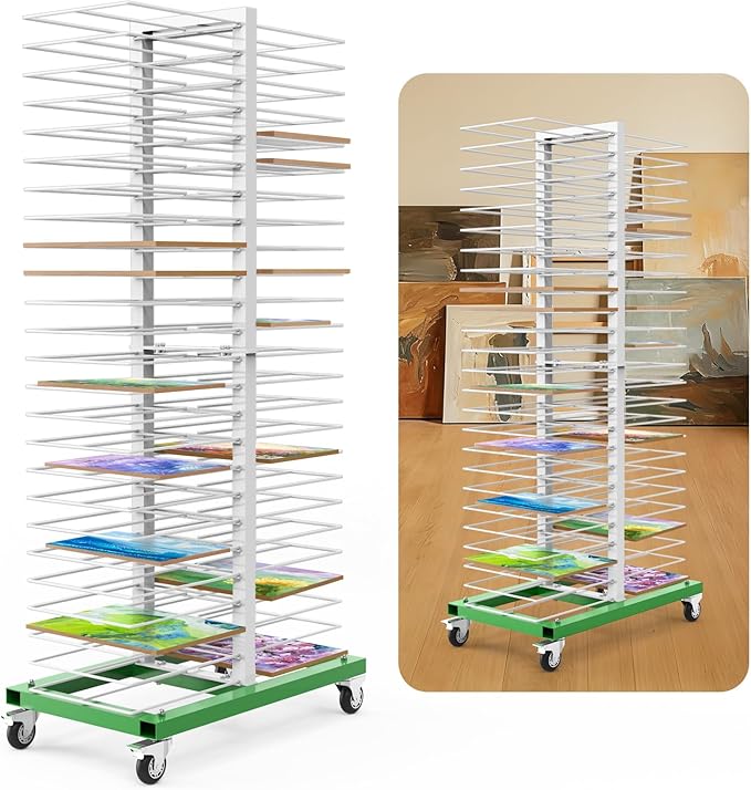 vanerepok Paint Drying Rack 50 Shelves for Cabinet Doors, Space-Saving Vertical Design for Art Studios & Classrooms, Heavy-Duty Storage Stand with Locking Casters, 25lbs Capacity per Shelf