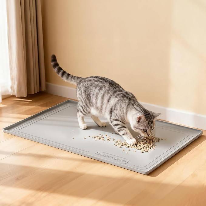 Aisslro Under Sink Mat 22" X 19", Waterproof Silicone Under Sink Mats for Kitchen, Anti-Leak Shelf Liner & Cabinet Protector with Raised Edge, [BPA Free] Bathroom Tray Home Organizer, Light Gray