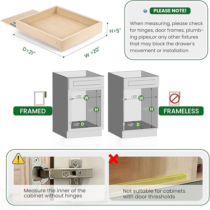 Lille Home Pull Out Drawers for Cabinets, 20" W x 21" D Wood Pull Out Cabinet Organizer, Soft Close Slide Out Drawer for Kitchen Cabinets, Pantry & Storage Pull-Out Shelves, Easy DIY Installation
