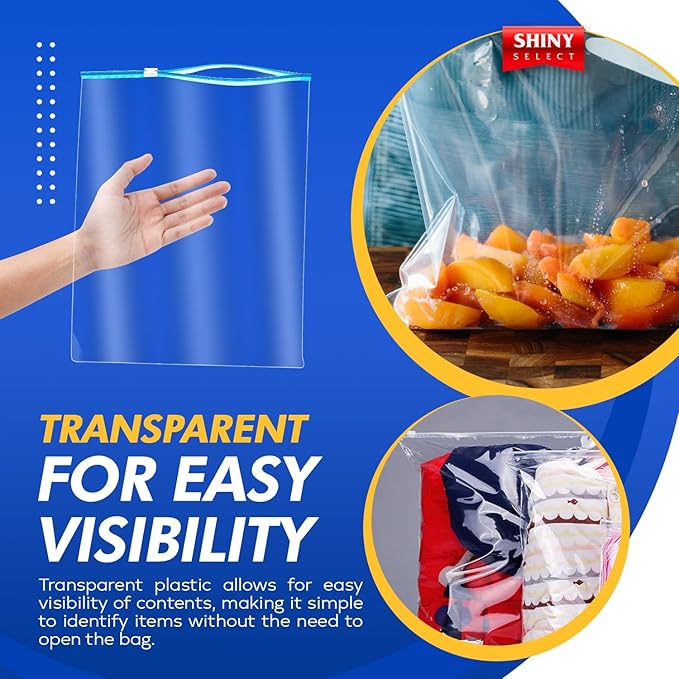Pack of 25 Extra Large Huge Jumbo Big Slider Freezer Food Storage Bags with Resealable Closure, Thick Big 5 Gallon Size Bags, 18" x 24"