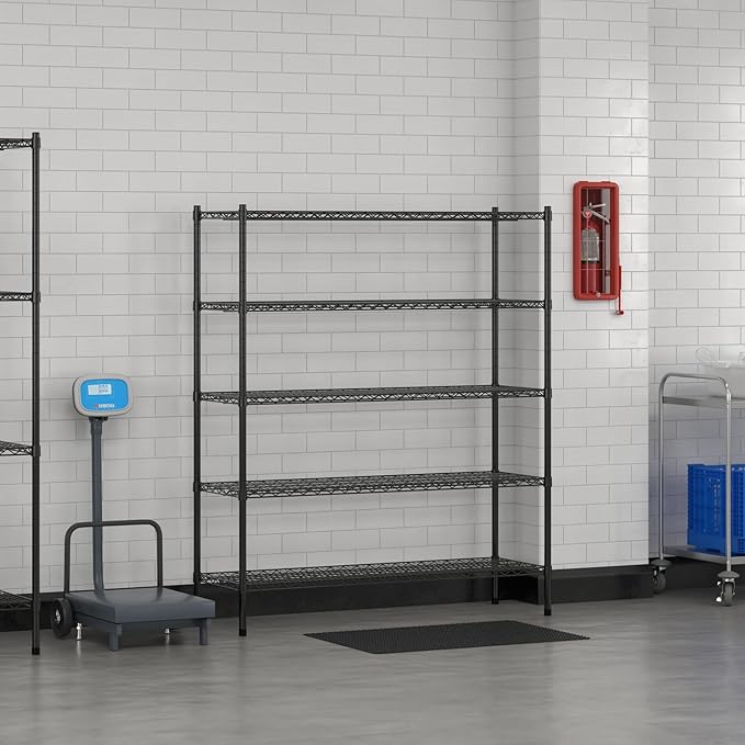 Commercial NSF Listed Black Epoxy Stationary Wire Shelving Kit 18" x 54" x 64", with 5 Shelves Perfect for Warehouse, Walk-in Refrigerator, Freezer, Grocery Store, Restaurant, Dishroom