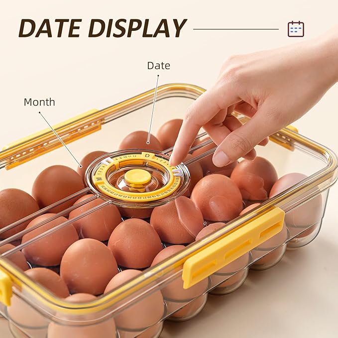 CottonColors Egg Holder for Fridge 24 Container for Refrigerator Plastic Organizer for Refrigerator Stackable Storage With Lids for Timer