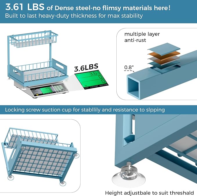Under Sink Organizer 2 Pack, L shaped 2 Tier Pull Out Under Sink Organizer with Adjustable Height, Premium Metal Sliding Basket Shelf for Kitchen Bathroom Cabinet Storage Teal
