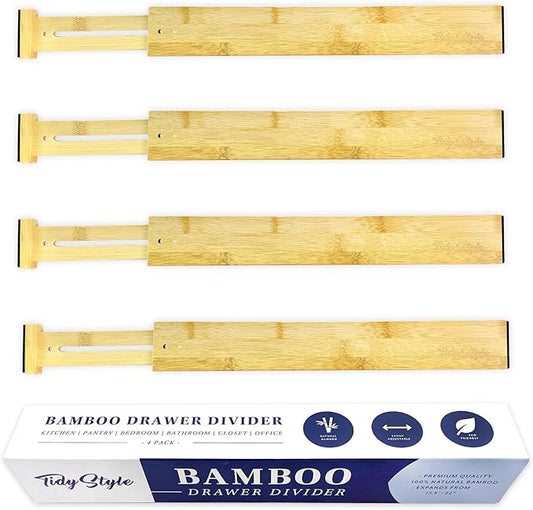 4 Pack Bamboo Drawer Dividers Large, 2.25" High, 17.5-22" Expandable Drawer Organizers for Kitchen, Dresser, Bathroom, Drawer, Desk