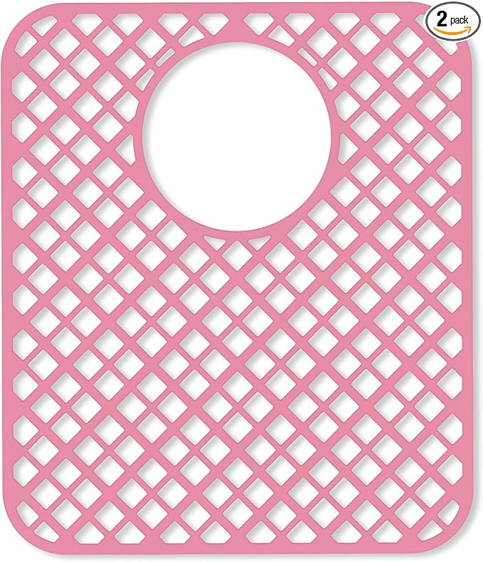 BEHOK 2 Pack Silicone Sink Protectors for Kitchen Sink, Lozenge Pattern 13 x 11 Inches Sink Mat, Non-Slip and Durable Sink Protector Silicone, Rear Drain, Pink