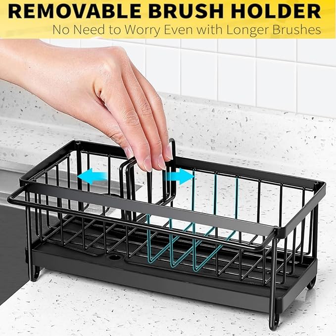 Sponge Holder for Kitchen Sink - Sink Caddy with Self Drain Tray, Stainless Steel Kitchen Sink Organizer for Dishcloth Soap Dispenser Storage