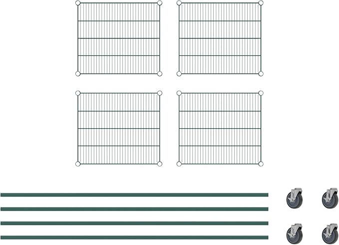 Commercial NSF Listed Green Epoxy Mobile Wire Shelving Kit 21" x 24" x 80", with 4 Shelves Perfect for Warehouse, Walk-in Refrigerator, Freezer, Grocery Store, Restaurant, Dishroom