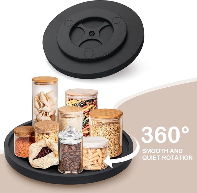 Black Wooden Bathroom Tray Round Perfume Dresser Trays for Vanity Small Wood Lazy Susan Turntable for Table Decorative Kitchen Sink Soap Holder Rotating Bathroom Countertop Decor Organizer Accessories