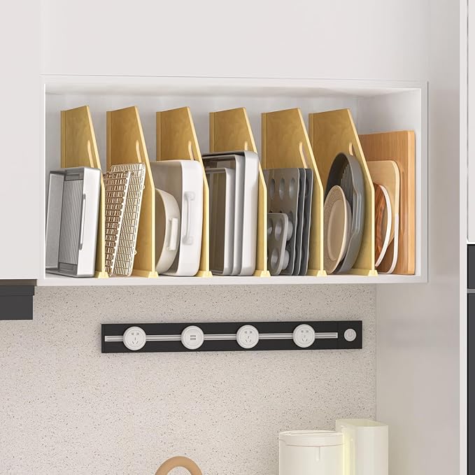 6 Pack Wood Tray Dividers for Cabinet, Cookie Sheet Organizer for Cabinets, No-Cut Kitchen Cabinet Dividers, Cookie Trays for Kitchen, Utility Rooms, Pantry Storage