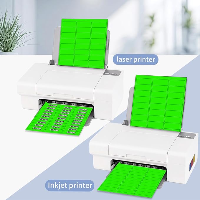 Yegawen 1" x 2-5/8" Address Labels 600 Labels Sticker Paper for Laser/Ink Jet Printer Mailing Labels 8.5"×11" Fluorescent Green 30 per Sheet