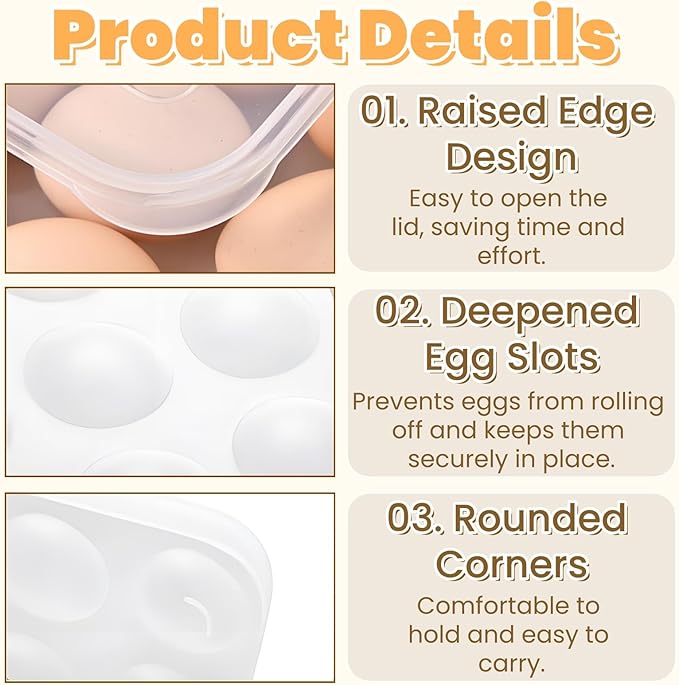 3 Pack Deviled Egg Containers with Lid, 90 Slot Plastic Egg Holder for Refrigerator, Clear Storage Egg Carrier Tray Stackable Egg Dispense for Party, Easter, Travel, Camping