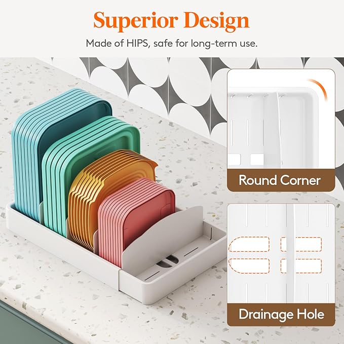 Lifewit Plastic Adjustable Lid Organizers Inside Cabinet, Extra Large Expandable 13-24" Lid Holder with 8 Dividers & 9 Compartments for Kitchen Organization, Plate, Bowl Organizer for Tall Drawer