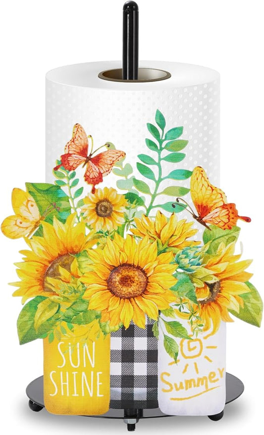 JarThenaAMCS Sunflower Paper Towel Holder Black Metal Kitchen Decor Accessories Vintage Spring Summer Sunshine Country Stuff Home Decoration for Countertop Housewarming Gift Supplies