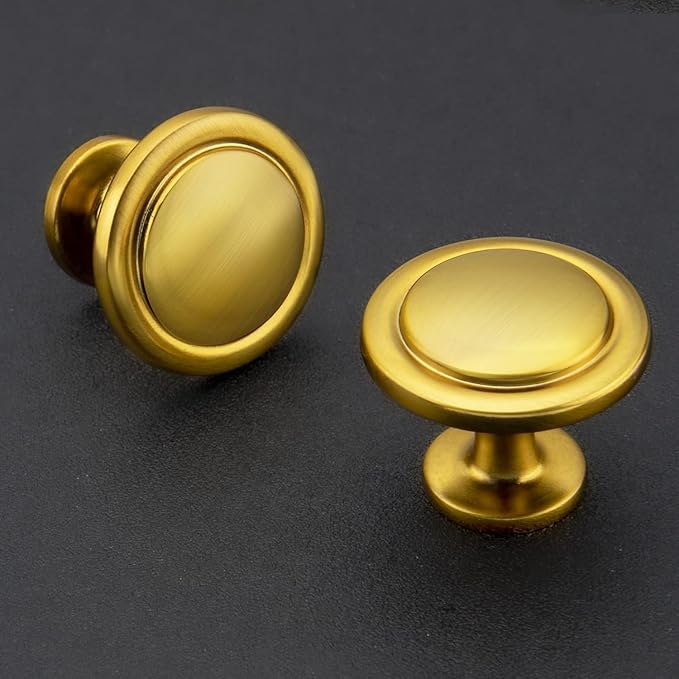 Ravinte 25 Pack Brushed Brass Cabinet Pulls - 1-1/4 inch Kitchen Cabinet Knobs and Drawer Pulls for Dresser Drawers
