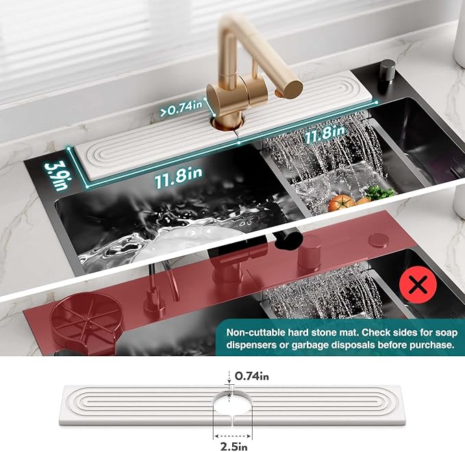 Eormoe Faucet Mat for Kitchen Sink – Diatomite Drying Stone Mat & Sink Protector, Prevent Moisture – Sink Splash Guard Water-Absorbing Stone Tray for Bathroom Counter [Light Grey,23.6" x 3.9"]