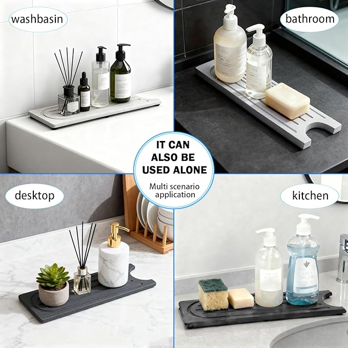 Stone Faucet Mat for Kitchen Sink, Water Absorbing Sink Water Splash Guard, Fast-Drying Kitchen Sink Faucet Mat, Durable Protector and Stone Drying Mat for Kitchen Counter Bathroom Sink