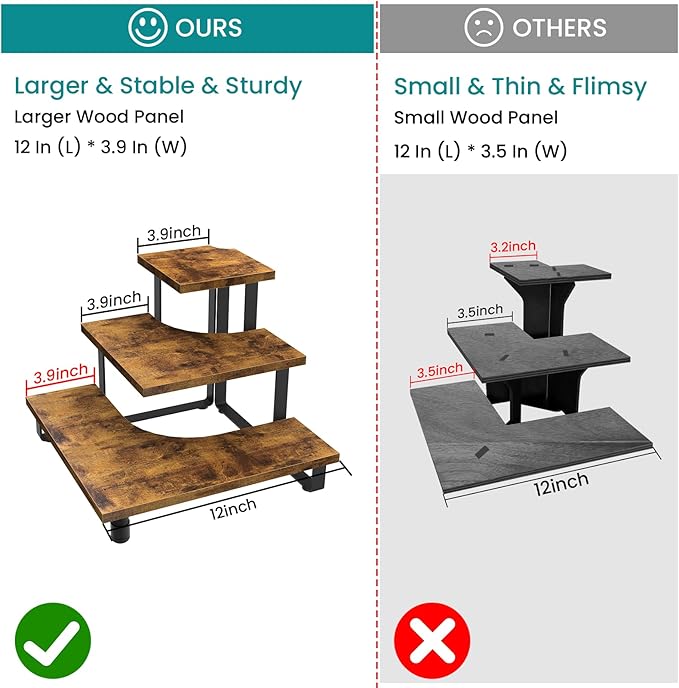 ELITEROO 3-Step Tiered Corner Display Shelves, Portable Wooden Retail Cupcake Food Stand Display Table, Collectibles Riser Tower Stand, Vendors Display Shelf Rack, Farmers Market Counter Top Risers