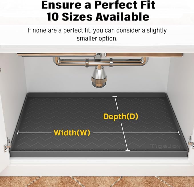 TigeJoy Under Sink Mats for Kitchen Waterproof, Leak-Proof Silicone Mat Sink Protector and Cabinet Liner, Kitchen Essentials Organizer and Storage 31" x 22" Light Grey