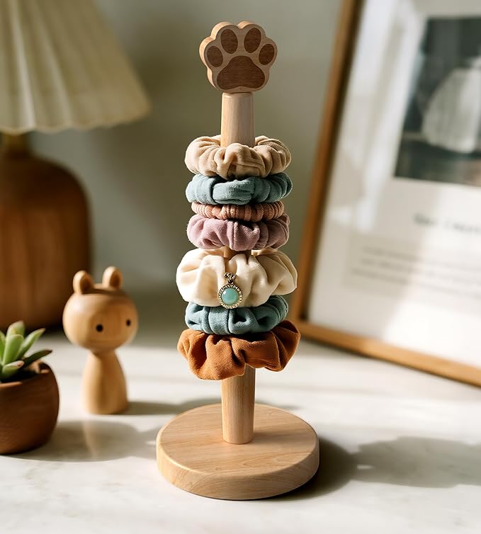 KitchLife Cute Wooden Paper Towel Holder Countertop - Solid Freestanding Paper Towel Dispenser Stand Organizer with Anti-Skid Base (Paw)