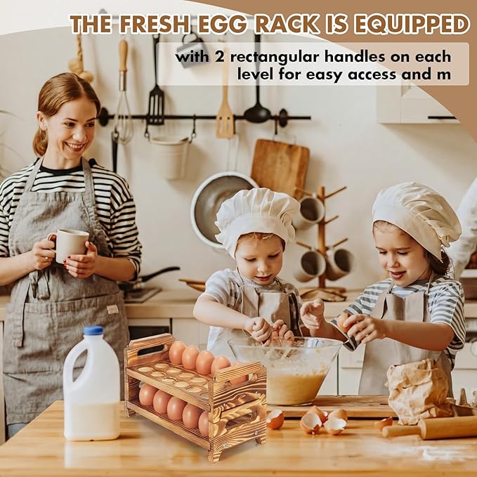 Maxcheck 6-tier Stackable Egg Holder Wooden Egg Storage Rack with Handles Shelf Storage up to 108 Countertop Organizer for Kitchen, Refrigerator