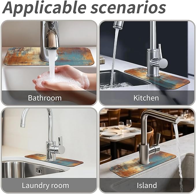 Kitchen Sink Splash Guard，Abstract grunge Faucet Mat Sink Gadgets-Super Absorbent Fast Drying Mat Drip Catcher for Kitchen, Bathroom,Sink Mat, Dish Drying Mat, Bathroom(15" X 5.5" )