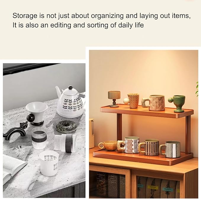 2-Tier Desktop Organizer Shelf, Countertop Display Rack for Office Dorm Kitchen & Bathroom Ideal for Spices Figurines Plants Coffee Makeup & Books Easy Assembly Storage Stand(30cm/11.8'')