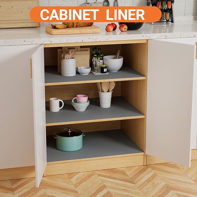 FLPMIX Shelf Liner for Kitchen Cabinets 12 inch Wide - Easy to Cut Drawer Mat Dark Grey, 12" x 120 Inch, Waterproof Non-Adhesive Pantry Cabinet Liner