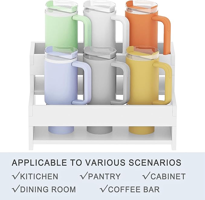 Water Bottle Organizer, 2-Tier 12.6”W Tumbler Holder, Pantry Kitchen Storage Rack for Wine Bottles Countertop Cabinet
