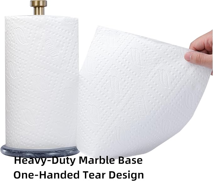 Paper Towel Holder with Marble Base - 13" x 7" Upright Paper Roll Dispenser with Heavy Non-Slip Base for Easy One-Handed Tear - for Countertops, Cabinets, and Bathrooms