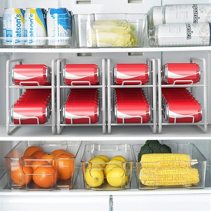 MOOACE Can Organizer for for Pantry, Stackable Soda Can Dispenser Canned Food Storage, Kitchen Cabinet Fridge Beverage Cans Holder, 4 Pack, White