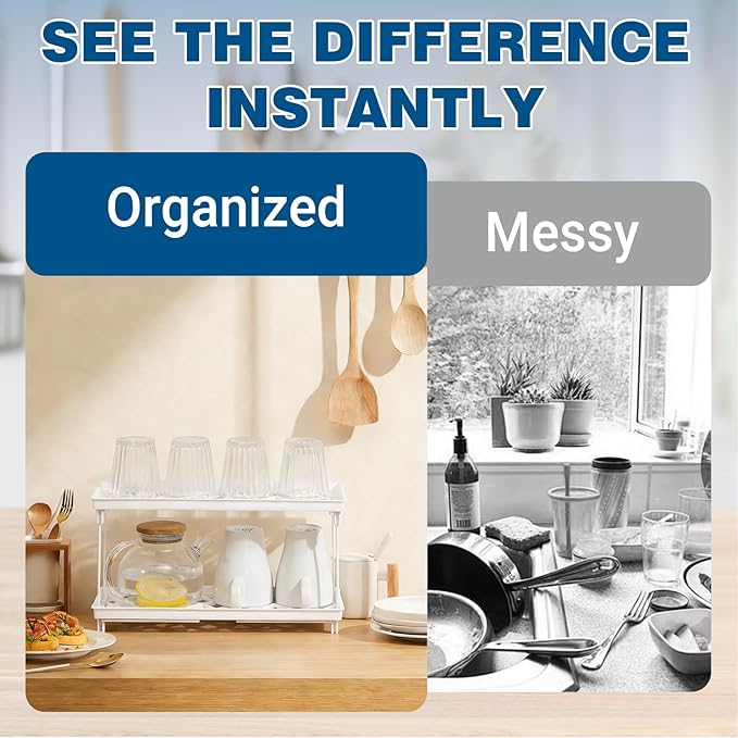 2-Pack Kitchen Cabinet Organizer Shelves – Foldable Countertop Shelf Rack for Plates, Bowls & Pantry Items – Space-Saving Storage for Kitchen, Bathroom & Office – Easy Assembly, No Drilling