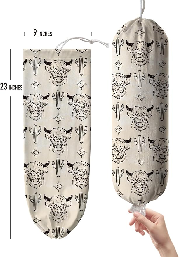 Hglian Highland Cow Line Drawing Plastic Bag Holder Storage Organizer Keeper for Grocery Bags Extra Large