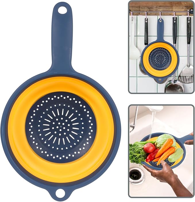 BESPORTBLE Folding Vegetable Drain Basket over Sink Colander Kitchen Storage Basket with Handle Orange Hollow Design for Washing Produce Random Style