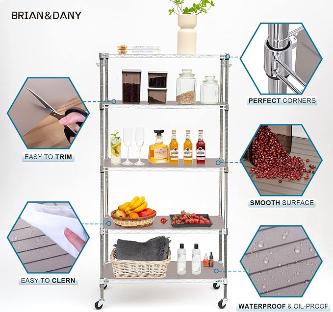 BRIAN & DANY Wire Shelf Liner 24" X 48", Heavy Duty Shelf Liners for Wire Shelving, Waterproof Protector Mats, Set of 4, Charcoal