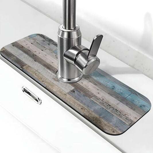Vintage Rustic Farmhouse Blue Wood Kitchen Sink Splash Guard Faucet Mat 1 Pcs, Absorbent Fast Drying Mat Gadgets Splash Guard For Bathroom 15 X 5.5 Inches