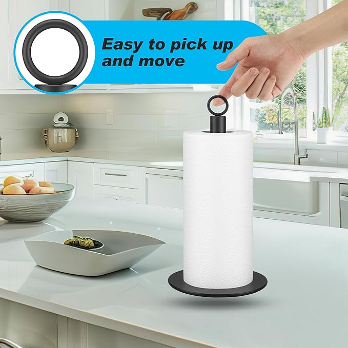 Paper Towel Holder Countertop, Black Paper Towel Holders, Stainless Steel Countertop Paper Towels Holders, Kitchen PaperRoll Holder, Non-Slip Standing Paper Towel Holders