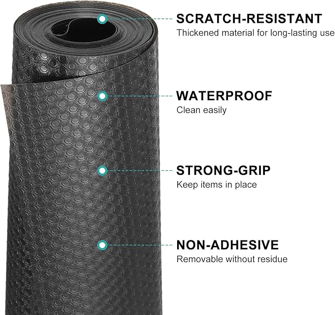 HARFINGTON Shelf Liner 24" x 16ft EVA Non-Slip Drawer Mats Waterproof Circular Mesh Texture Liner for Kitchen Cabinets Cupboard Refrigerator Shelves, Black