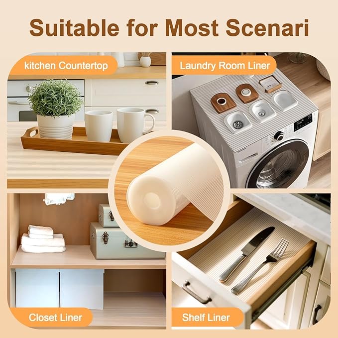 FEXIA 2 Rolls Shelf Liners for Kitchen Cabinets Non-Slip Drawer Liner 20 Inches x 20 FT Waterproof & Oil-Proof Non Adhesive Durable Material Fridge Liner for Shelves