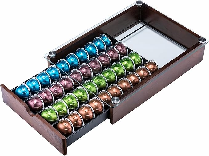 Rice rat Nespresso Pod Holder Vertuo Pod Drawer With Glass For Cabinet Vertuoline Pod Storage Rack For Counter (40 Pods)