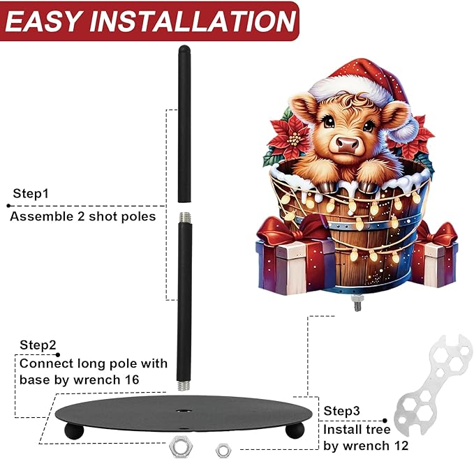 JarThenaAMCS Highland Cow Christmas Paper Towel Holder with Round Base Large Metal Xmas Bathroom Decor Rustic Dispenser Kitchen Paper Holder Stand for Winter Party Countertop Toilet Home Accessories