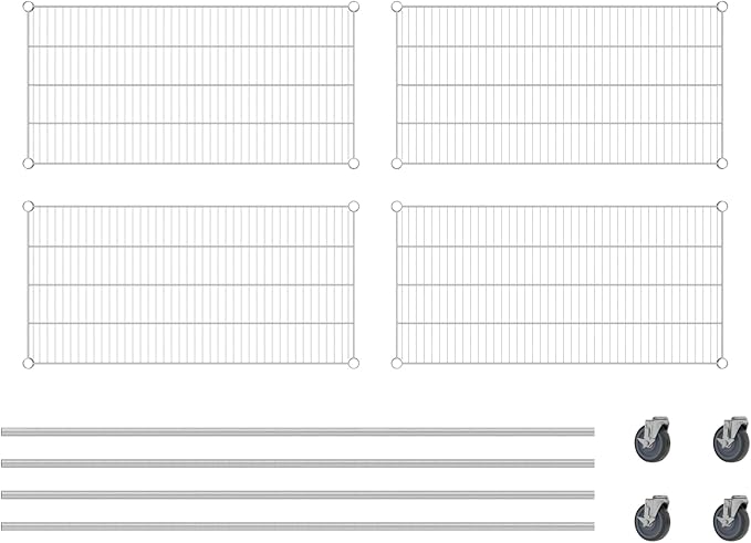 Commercial NSF Listed Chrome Mobile Wire Shelving Kit 21" x 42" x 80", with 4 Shelves Perfect for Warehouse, Walk-in Refrigerator, Freezer, Grocery Store, Restaurant, Dishroom