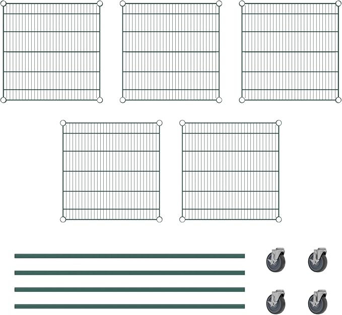 Commercial NSF Listed Green Epoxy Mobile Wire Shelving Kit 24" x 24" x 60", with 5 Shelves Perfect for Warehouse, Walk-in Refrigerator, Freezer, Grocery Store, Restaurant, Dishroom