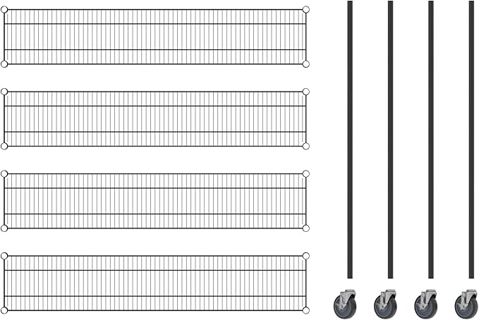 Commercial NSF Listed Black Epoxy Mobile Wire Shelving Kit 12" x 60" x 60", with 4 Shelves Perfect for Warehouse, Walk-in Refrigerator, Freezer, Grocery Store, Restaurant, Dishroom