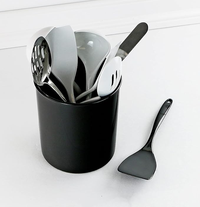 Reston Lloyd Extra-Large Multipurpose Utensil Crock for – BPA-Free Plastic Kitchen Tool Holder for Countertop, Camping, RV, Craft Desk, Wine Cooler, Garden, Patio Organizer - Black