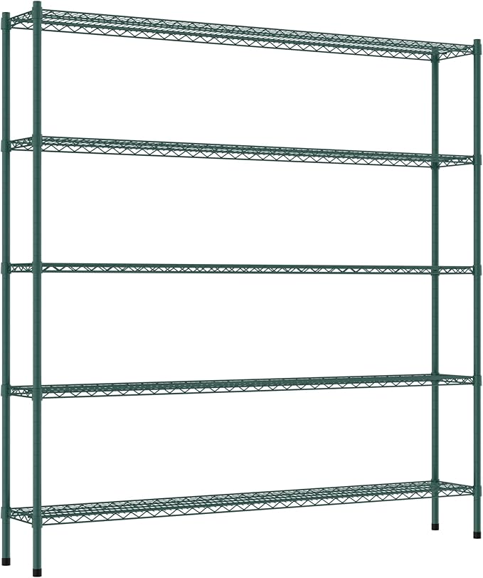 Commercial NSF Listed Green Epoxy Stationary Wire Shelving Kit 12" x 72" x 74", with 5 Shelves Perfect for Warehouse, Walk-in Refrigerator, Freezer, Grocery Store, Restaurant, Dishroom