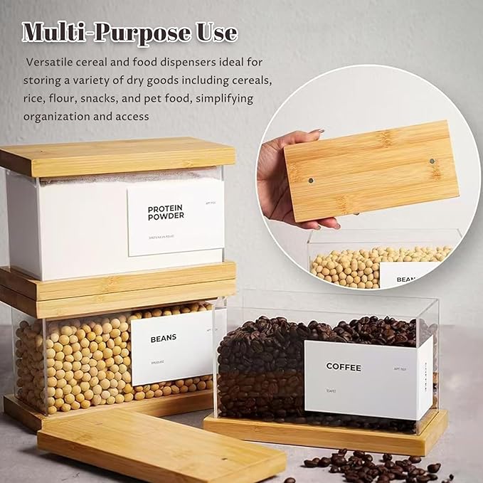 2PCS Cereal Storage Containers Wooden Cereal Containers with Lids Airtight Food Storage Container for Rice, Flour, Snack Pet Food