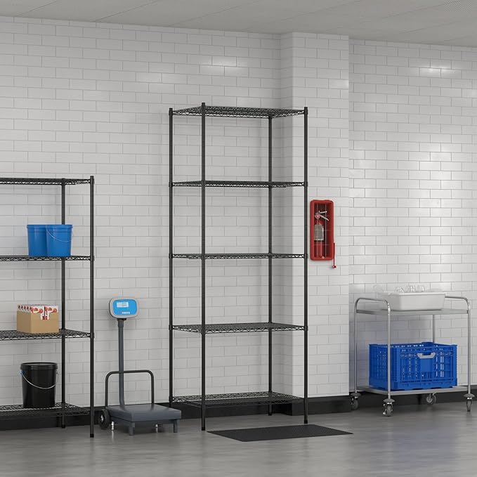 Commercial NSF Listed Black Epoxy Stationary Wire Shelving Kit 24" x 36" x 96", with 5 Shelves Perfect for Warehouse, Walk-in Refrigerator, Freezer, Grocery Store, Restaurant, Dishroom
