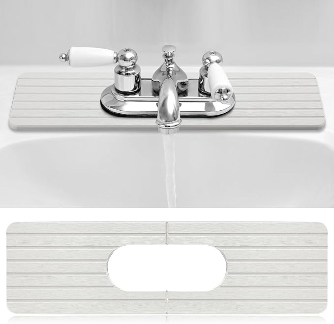 Teenyyou an Oval Hole White Faucet Mat for Kitchen Sink 17.32" x 4.6" Kitchen Faucet Absorbent Mat Diatomite Splash Guard for Sink Quick Drying Stone Drip Catcher for Bathroom Counter
