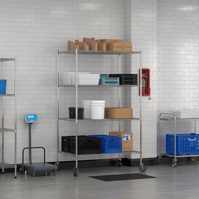 Commercial NSF Listed Chrome Mobile Wire Shelving Kit 30" x 48" x 80", with 4 Shelves Perfect for Warehouse, Walk-in Refrigerator, Freezer, Grocery Store, Restaurant, Dishroom